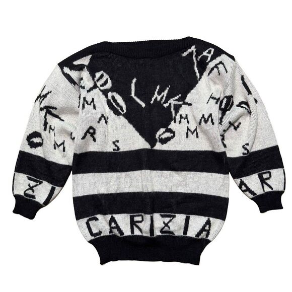 Vintage 80s Carizia Abstract Black White Sweater Women M Bold Graphic Padded - Picture 1 of 10